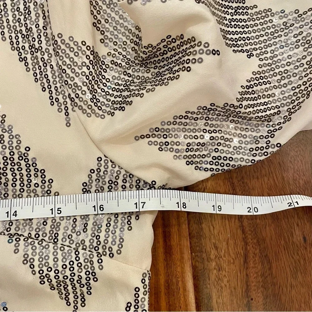 Francesca’s Collections Sequence Silver & Cream Dress Mid Length Sleeve Size S - Picture 11 of 13
